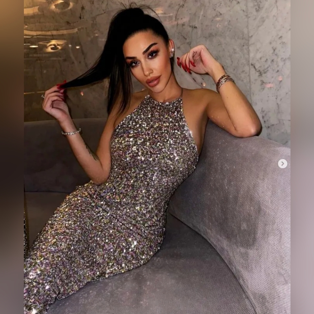 Zara Silver Sequin Midi Dress
